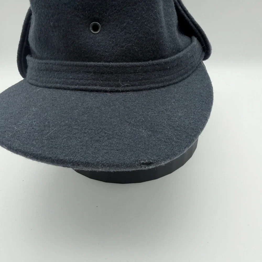 Vintage Swedish Winter Military Hat Cap Wool Ear Flaps Navy 58